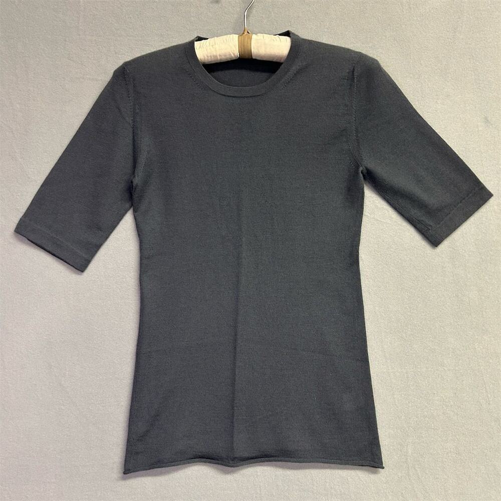 TseSay Women's Gray Grey Cashmere Short Sleeve Sweater Size L